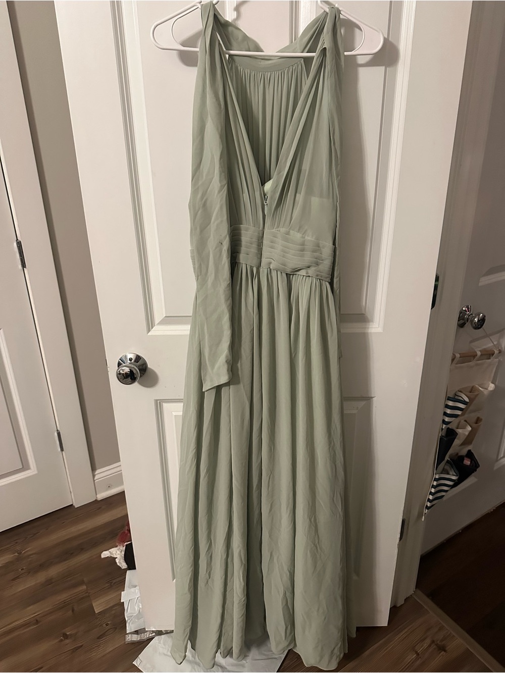 Azazie Sage Green High-Neck Halter Maxi Dress - Picture 13 of 16